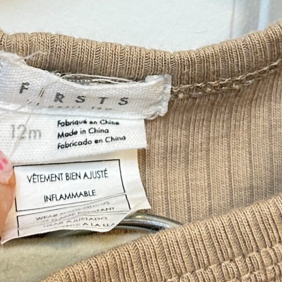 FIRSTS by Petit Lem Modal Rib Infant PJ Set in Tan Size 12 Months - Picture 2 of 4